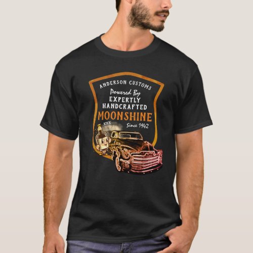 Handcrafted Moonshine Any Name Powered By Funny  T_Shirt