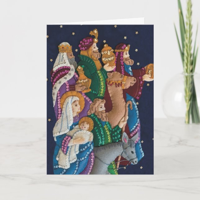 Handcrafted Nativity and Wise Men Christmas Custom Holiday Card (Front)