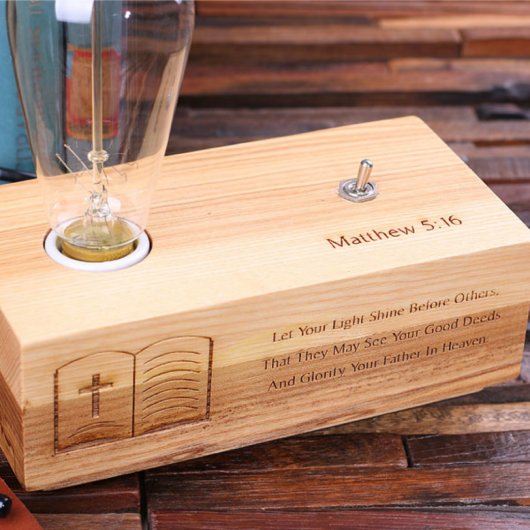 Handcrafted Open Bible White Oak Edison Lamp (Front Top)