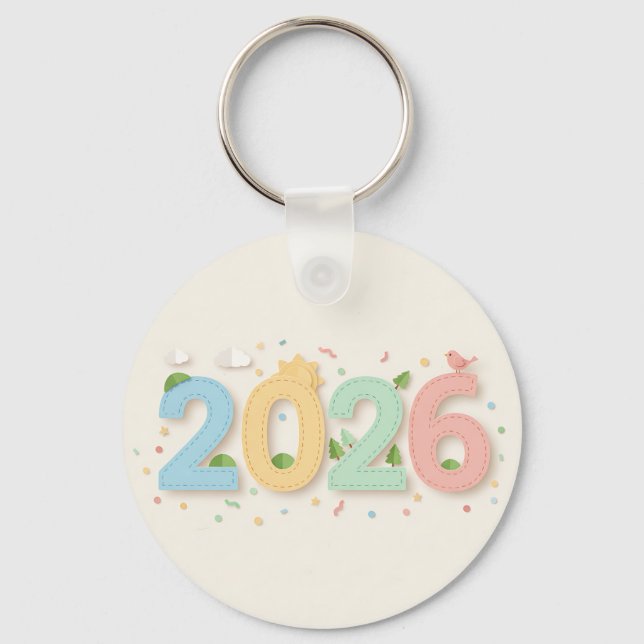Handcrafted Pastel 2026 Paper-Cut Double-Sided Keychain (Front)
