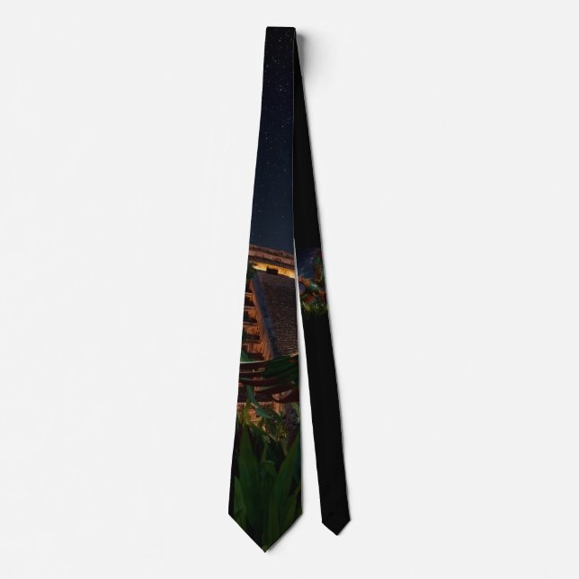 Handcrafted Pheasant and Teotihuacán Pyramid: Trad Neck Tie (Front)