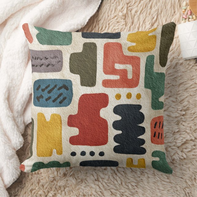 Handcrafted Shapes & Earthy Artistic Texture Throw Pillow (Blanket)
