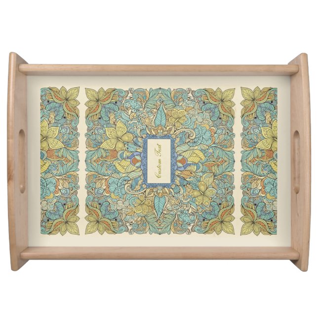 Handcrafted Style Earthy Doodle Wood Tray (Front)