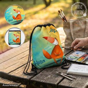 Handcrafted Watercolor Funny Fox (Bag) Drawstring Bag
