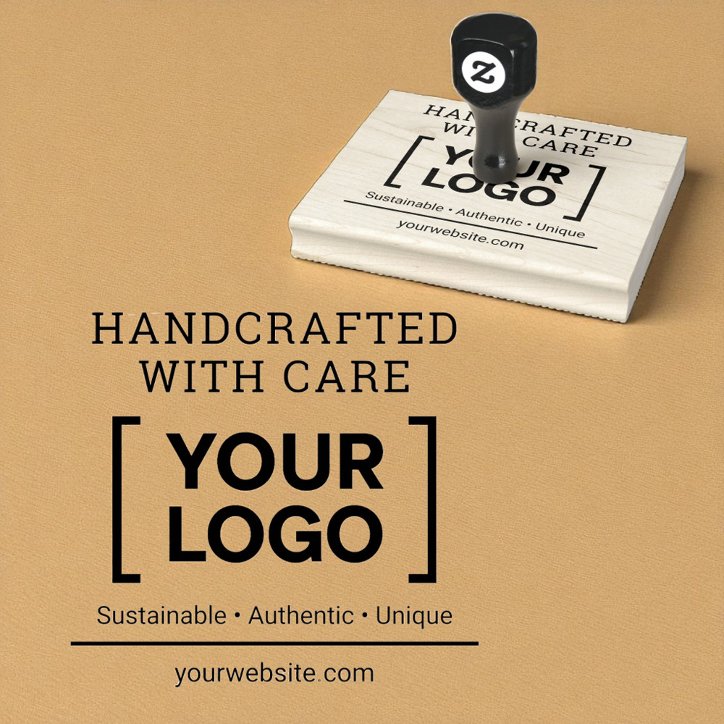 Handcrafted With Care Custom Logo Website Business Rubber Stamp