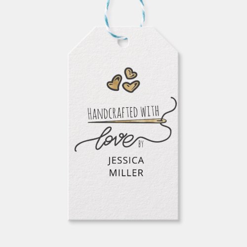 Handcrafted with Love Gold Sewing Needle Gift Tags