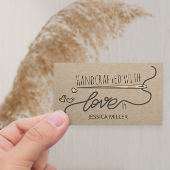 Handcrafted With Love Gold Sewing Needle Kraft Business Card by darlingandmay at Zazzle
