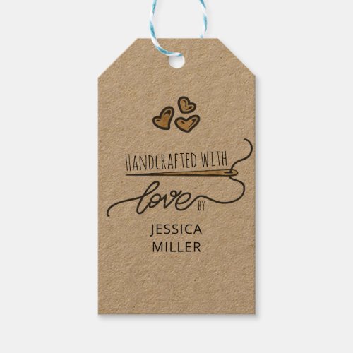 Handcrafted with Love Gold Sewing Needle Kraft Gift Tags