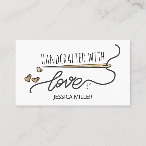 Handcrafted with Love Gold Sewing Needle White Business Card