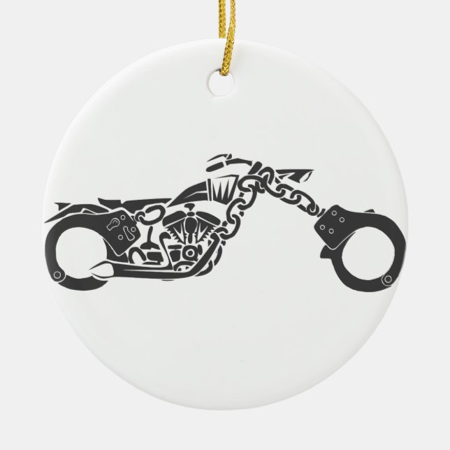 handcuff chopper motorcycle ceramic ornament (Front)