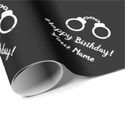 Handcuffs silhouette law enforcement Birthday Wrapping Paper