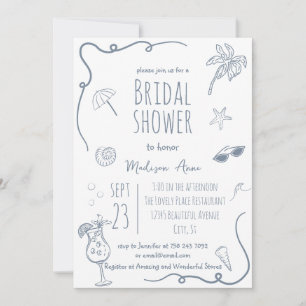 HandDrawn Beach Doodle Illustrations Bridal Shower Invitation