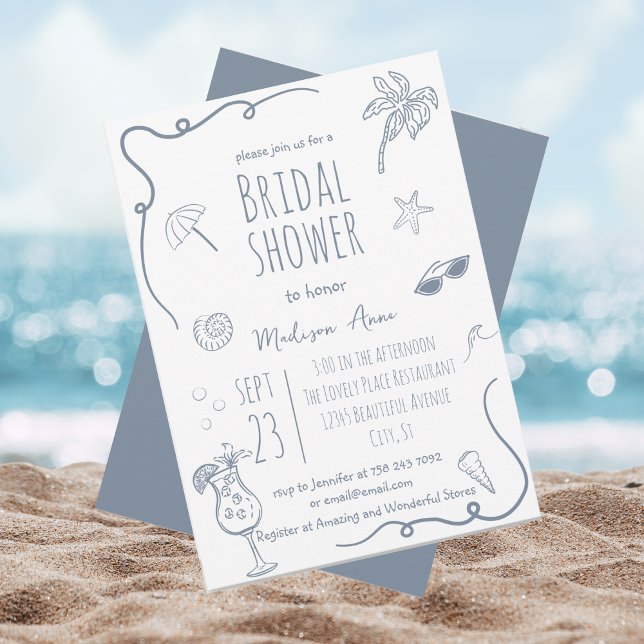 HandDrawn Beach Doodle Illustrations Bridal Shower Invitation (Creator Uploaded)