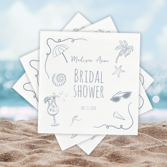 HandDrawn Beach Doodle Illustrations Bridal Shower Napkins (Creator Uploaded)