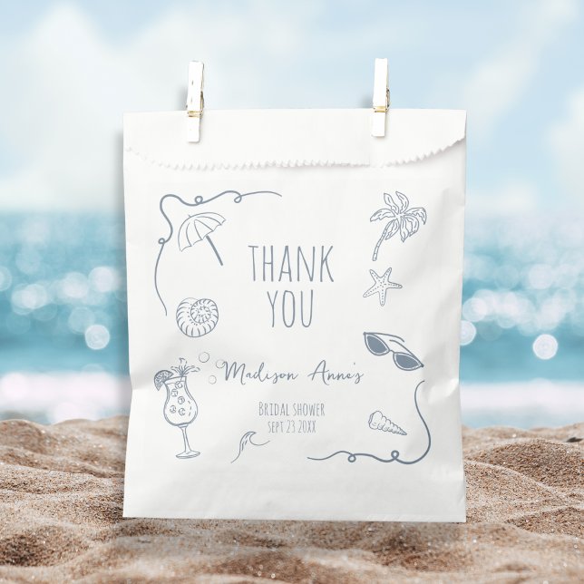 HandDrawn Beach Doodle Thank You Bridal Shower Favor Bag (Creator Uploaded)