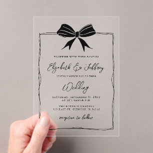 Handdrawn Black Bow Coquette Modern Chic Wedding  Acrylic Invitations