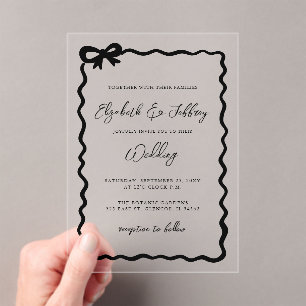 Handdrawn Black Bow Modern Chic Wedding Acrylic Invitations