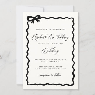 Handdrawn Black Bow Modern Chic Wedding Invitation