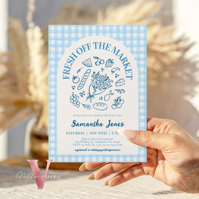 Handdrawn Blue Fresh Off the Market Bridal Shower Invitation (Creator Uploaded)