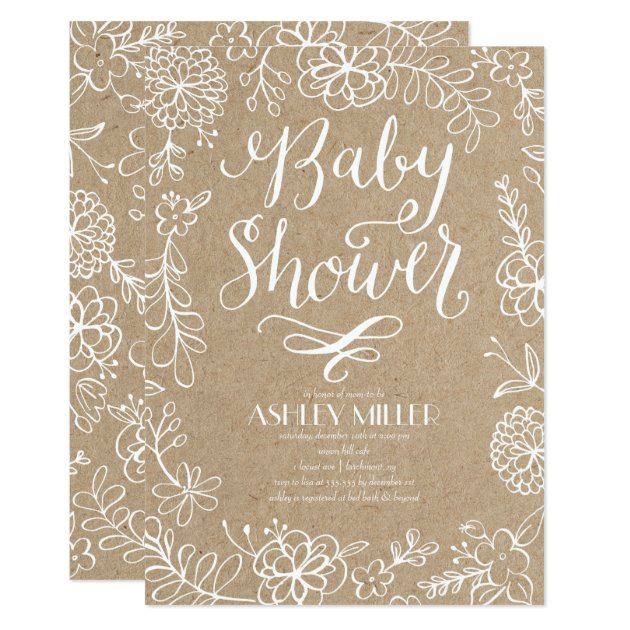 Handdrawn Botanicals Rustic Kraft | Baby Shower Invitation