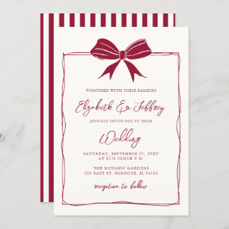 Handdrawn Bow Coquette Modern Chic Wedding Invitation