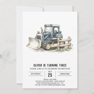 Handdrawn Bulldozer Birthday Invitation