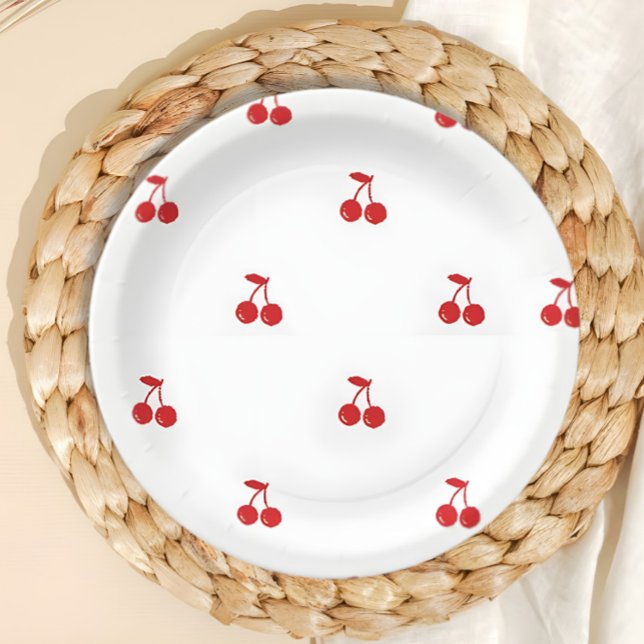 Handdrawn Cherry On Top Handdrawn Whimsical Paper Plates (Hand drawn Cherry on Top Paper Plate Table Decorations)