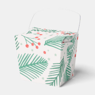 Handdrawn Christmas Pine Branches Green Red White Favor Boxes