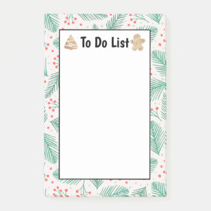 Handdrawn Christmas Pine Branches Green To Do List Post-it Notes