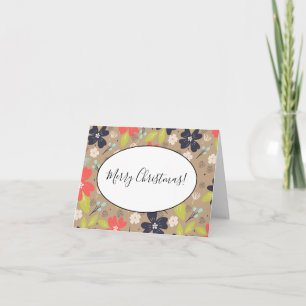 Handdrawn Christmas Poinsettia Red White Navy Note Card