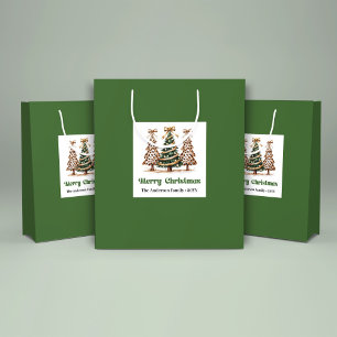 Handdrawn Christmas Tree Leopard Print Gift Bag 