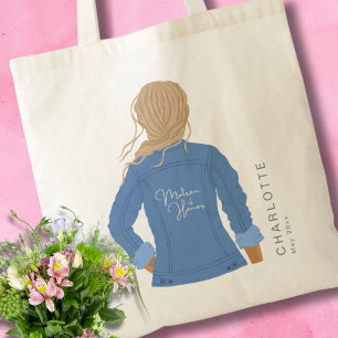 HandDrawn Denim Jacket Blonde Hair Matron of Honor Tote Bag