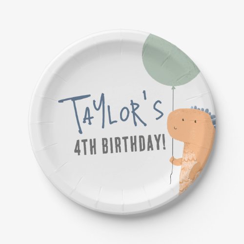 Handdrawn Dinosaur  Balloon Boy Birthday Party Paper Plates