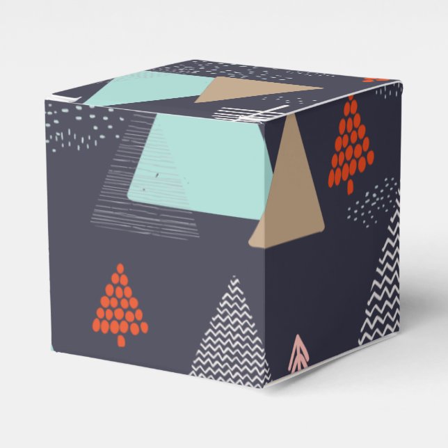 Handdrawn Evergreen Pine Trees in Snow at Night Favor Boxes (Front Side)