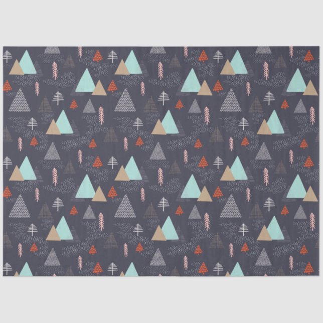 Handdrawn Evergreen Pine Trees in Snow at Night Tissue Paper (Front)