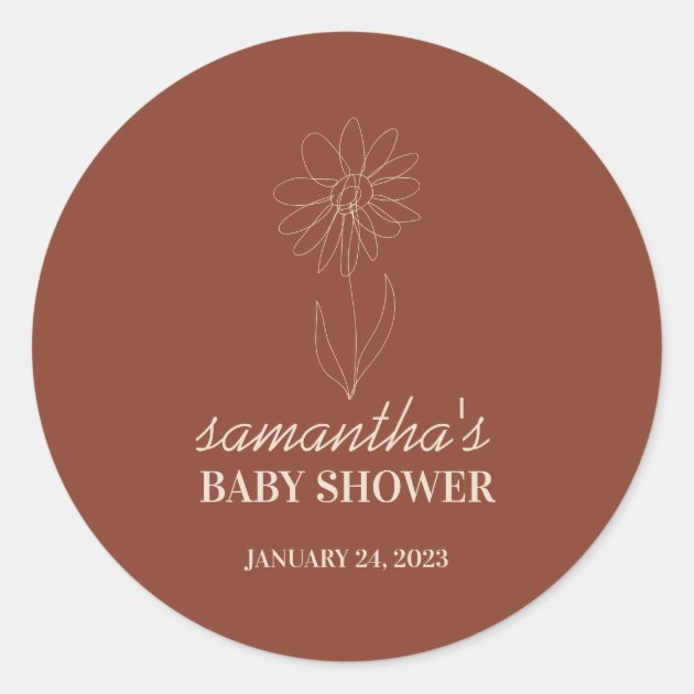 Handdrawn Flower Simple Boho Baby Shower Classic Round Sticker
