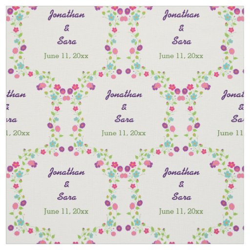 Handdrawn Flowers Personalized Bride and Groom Fabric