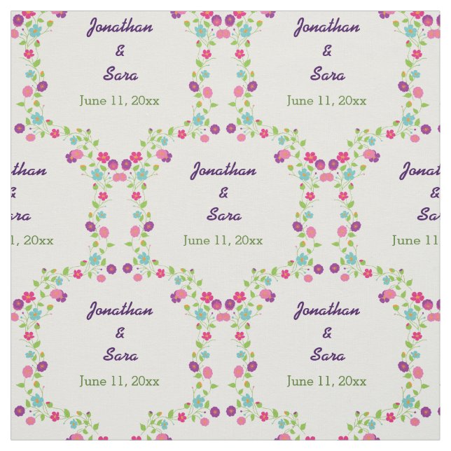 Handdrawn Flowers Personalized Bride and Groom Fabric (Swatch)
