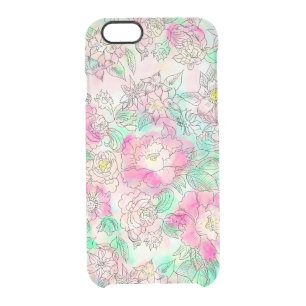 Handdrawn girly pink turquoise floral watercolor clear iPhone 6/6S case