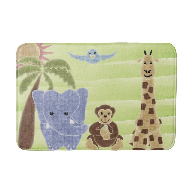 Handdrawn Handpainted Cute Safari Animals Bathroom Mat (Front)