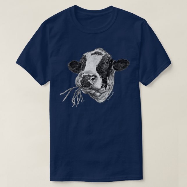 Handdrawn Happy Holstein Friesian Dairy Cow  T-Shirt (Design Front)