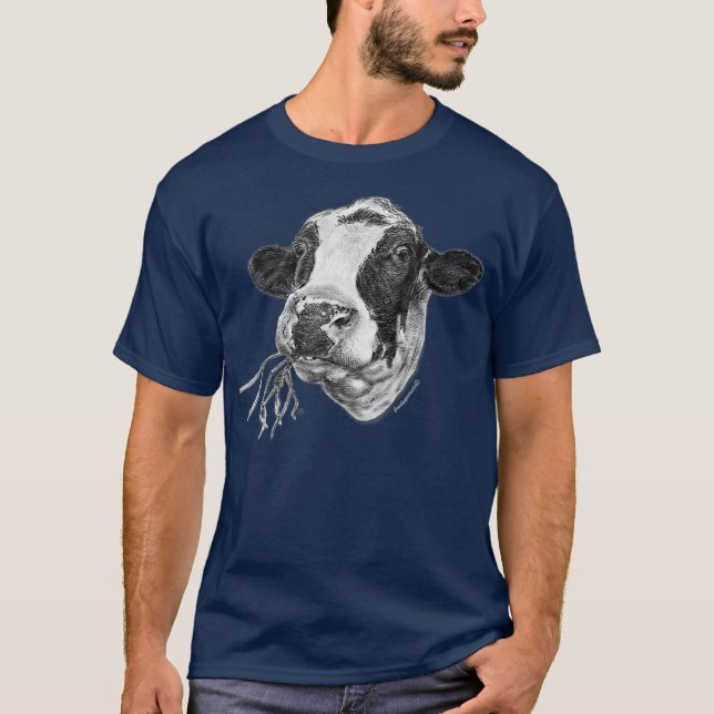 Handdrawn Happy Holstein Friesian Dairy Cow T-Shirt (Front)