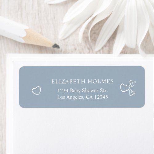 Handdrawn Hearts Dusty Blue Baby Shower Address Label