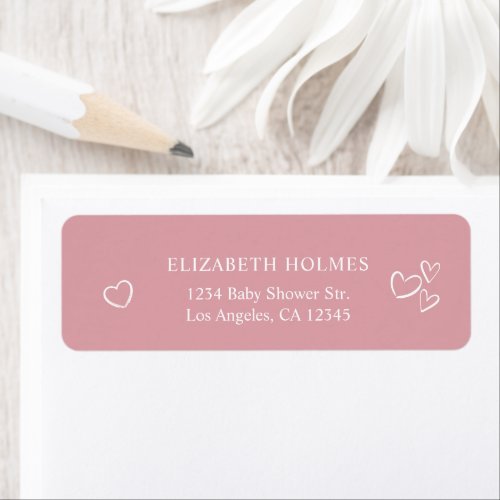 Handdrawn Hearts Dusty Pink Baby Shower Address Label