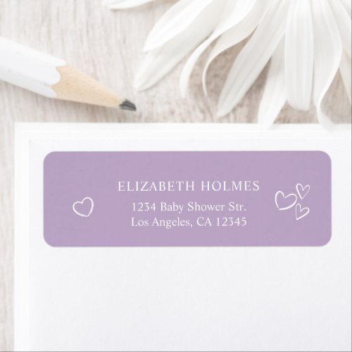 Handdrawn Hearts Lavender Baby Shower Address Label