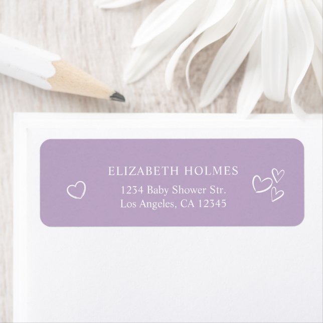 Handdrawn Hearts Lavender Baby Shower Address Label (Insitu)