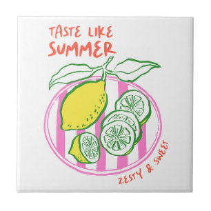 Handdrawn Lemon Summer Quote  Ceramic Tile
