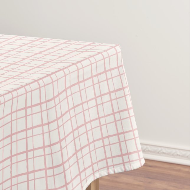 HandDrawn Organic Grid Check Ballet Pink Tablecloth (In Situ)