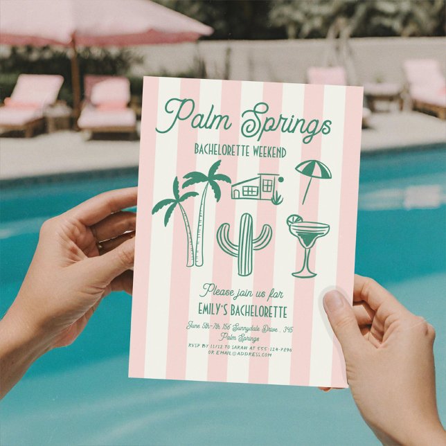 Handdrawn Palm Springs Pink Bachelorette Weekend Invitation (Creator Uploaded)