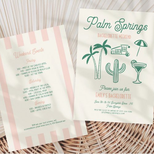 Handdrawn Palm Springs Pink Bachelorette Weekend Invitation